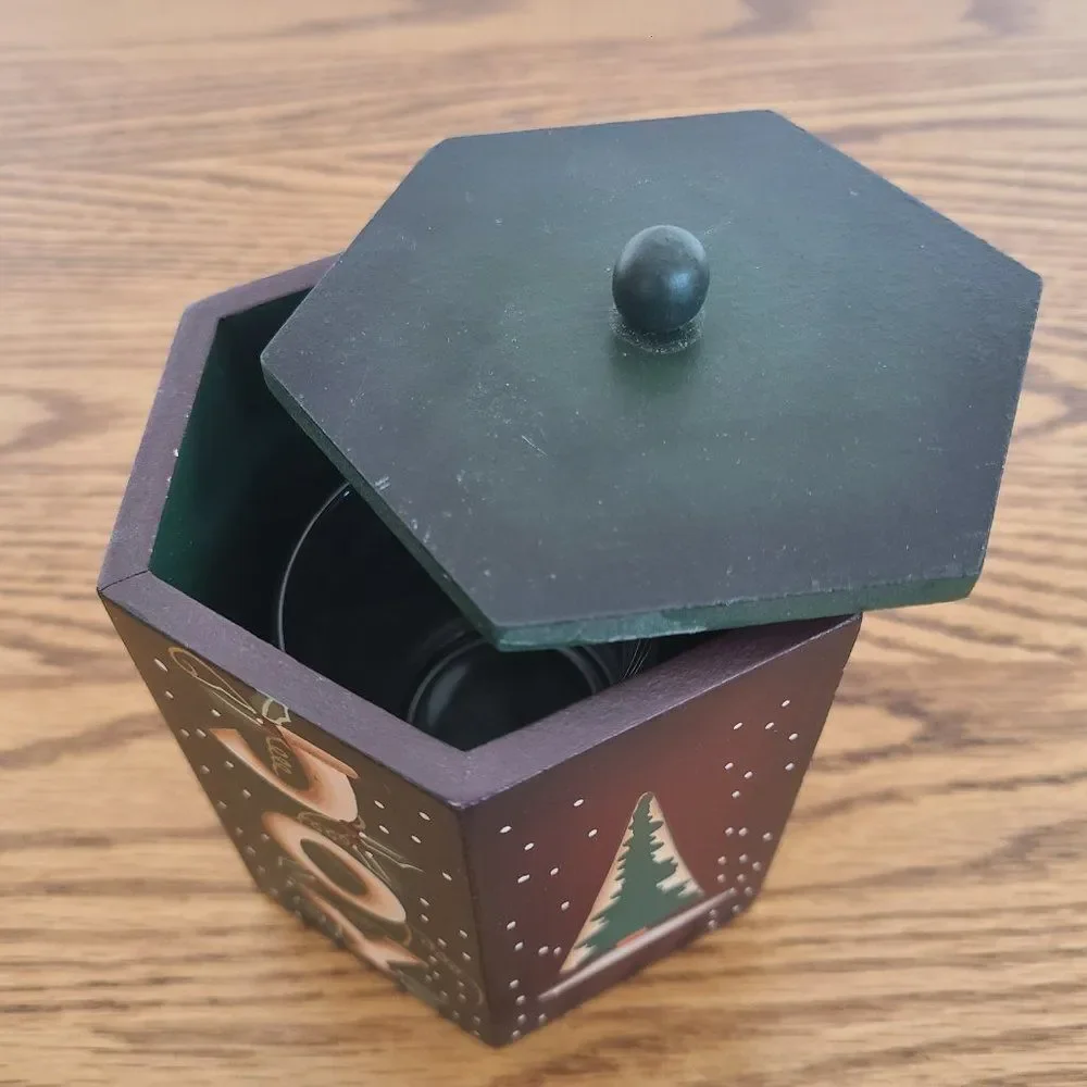 Crazy Mountain Vintage Christmas Votive Candle Holder Wooden Box With Lid